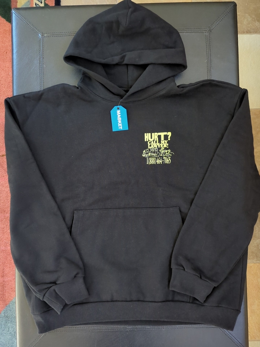 (New) Market Studios "Hurt? Call My Lawyer" Hoodie Black/Neon Yellow Green XL